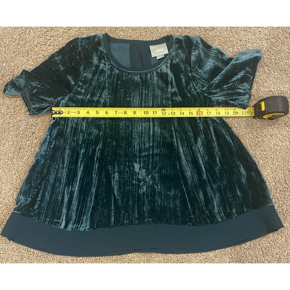 Anthropologie Maeve Green Crushed Velvet Swing Top Women's Sz Small Short Sleeve - Picture 6 of 7